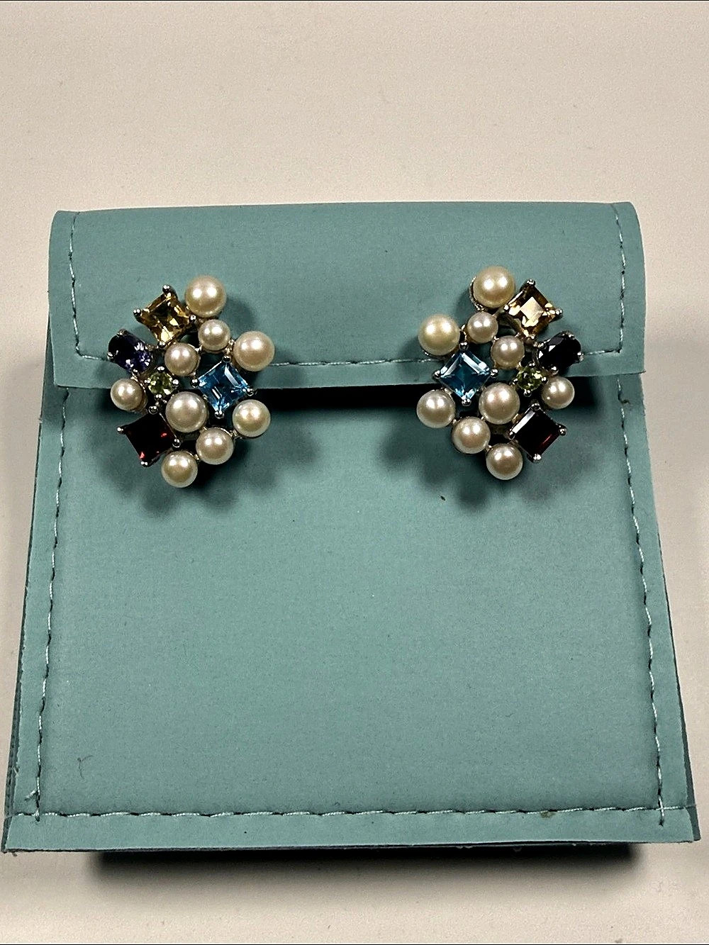 Ross-Simons Sterling Silver Multi-Gemstone Pearl Cluster Omega Back Earrings